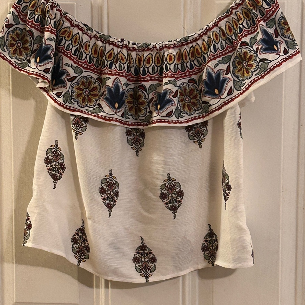 Jealous Tomato Cream Ruffled Off-Shoulder Blouse